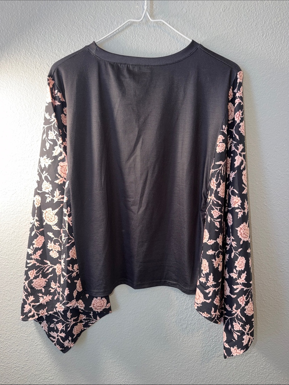 'Man in Black' Black Tee with Pink Floral Sleeves - Picture 5 of 5